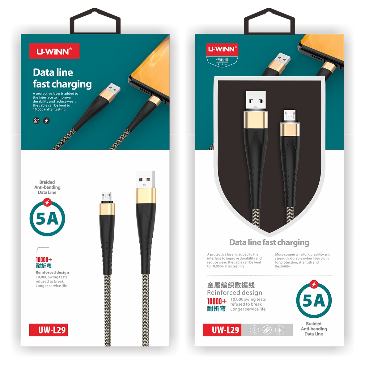 Usb Cable 1m Data Line Fast Charging Faster Charger Micro Lightning Type C Braided Anti-bending Data Cable 10000 Swing Tests