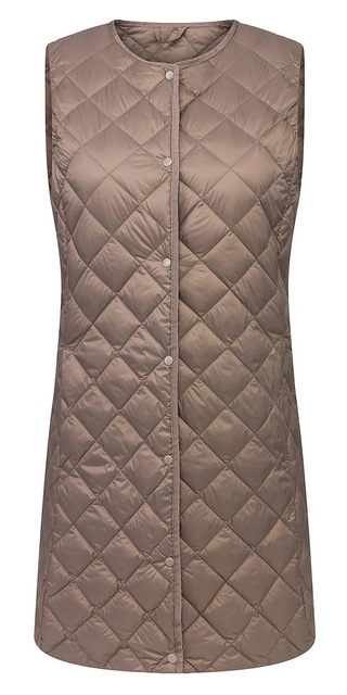 Newbang matte stof lange damesvest ultralicht donsvest damesjas dames slim mouwloos zonder kraag: Khaki / Xxxl