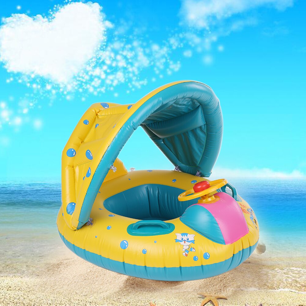 Safe Inflatable Baby Swimming Ring Pool PVC Baby Infant Swimming Float Adjustable Sunshade Seat Swimming Pool: Default Title