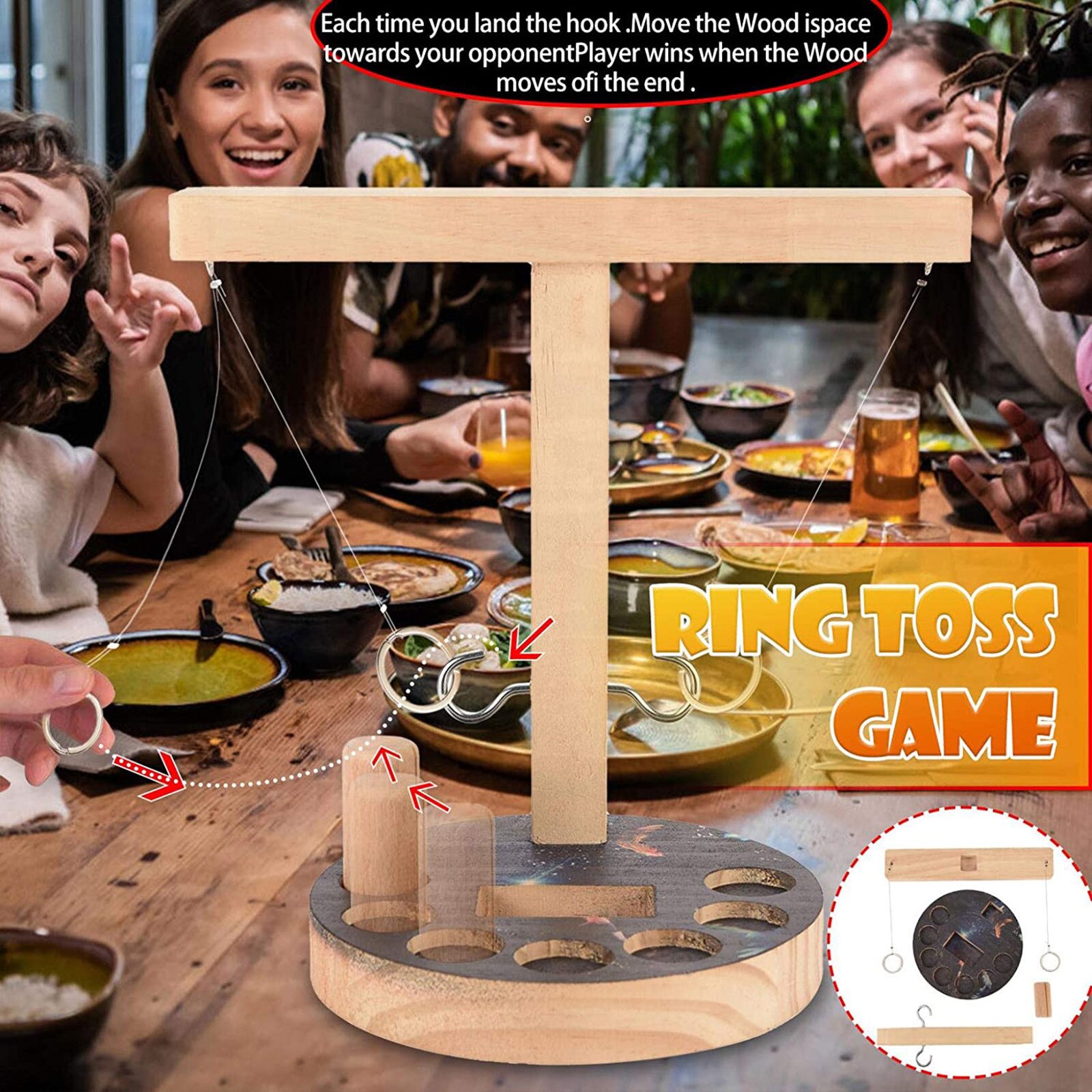 Partij Speelgoed Leisure Industriële Stijl Bar Drink Shop Handgemaakte Houten Ring Toss Haken Snelle Interactief Spel Voor Bars thuis