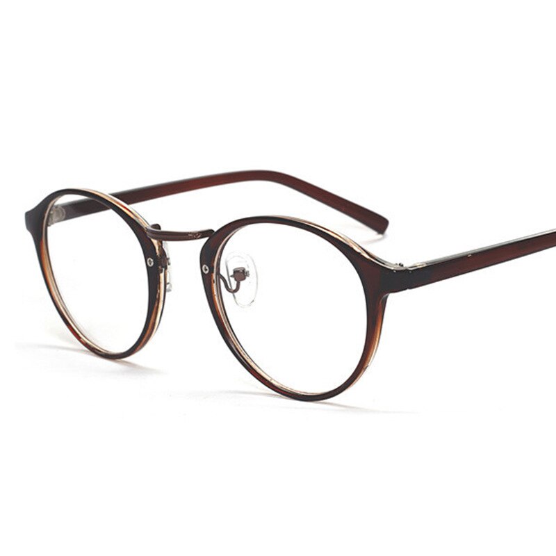 YOOSKE Transparent Round Glasses Clear Frame Women Spectacle Myopia glasses Men Eyeglasses Frame Nerd Optical Frames: brown