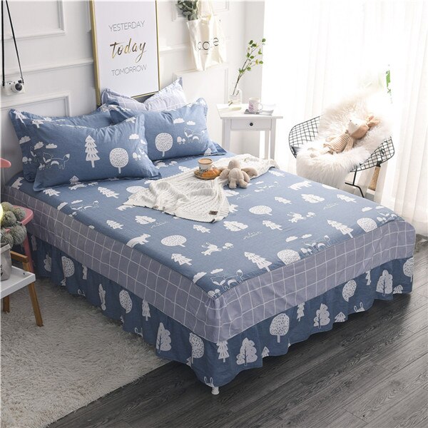 Witte streep Cartoon forest100 % katoen Bed rok Bloemen en vogels print sprei twin volledige koningin schattige postaral prinses stijl: style5 / 150x200cm bed