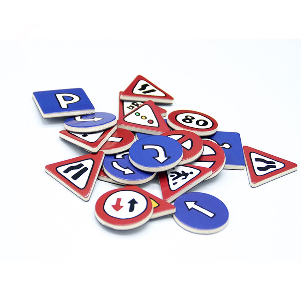 1 Set Traffic Sign Magnet Wood Educational Fridge Magnet Teaching Prop for Kids