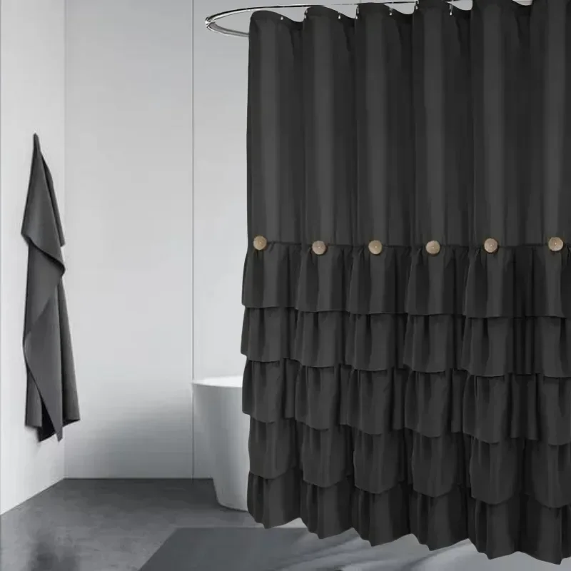 Solid Color French Princess-style Shower Curtain Bathroom Partition Curtain Five-layer Lace Waterproof Bathroom Curtain