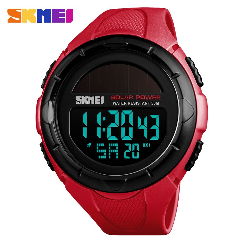 Skmei Solar Power Mannen Digitale Horloge Sport Horloges Chronograaf 5Bar Waterdicht Horloge Mannen Klok Relogio Masculino 1405: Red