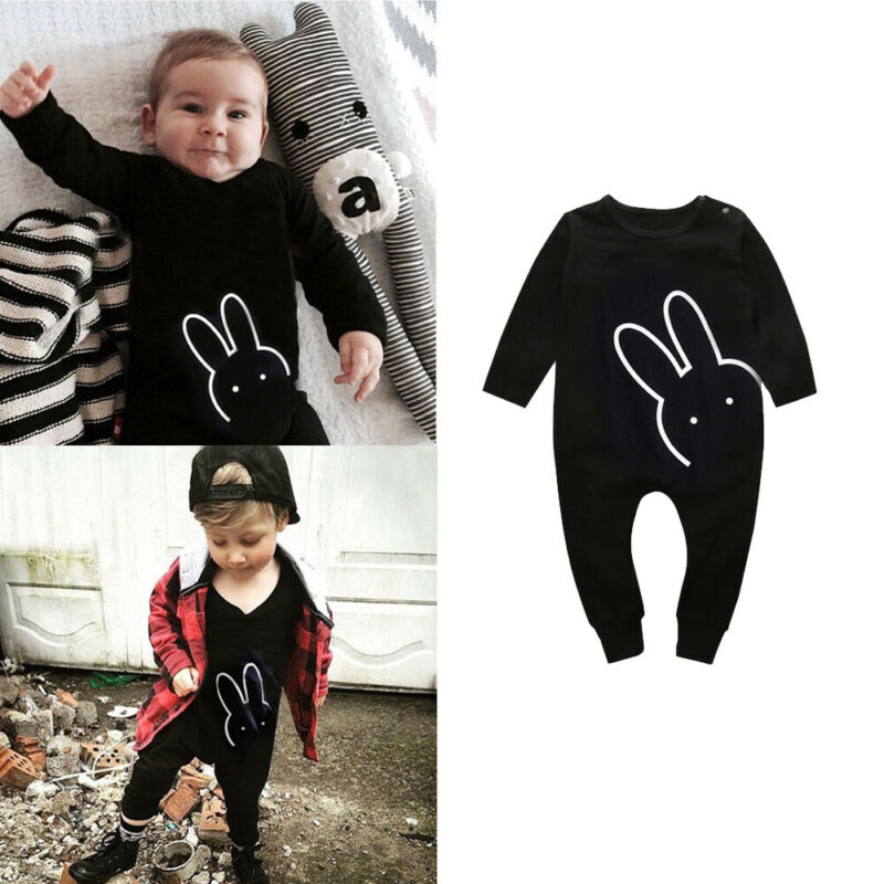 Pudcoco-barboteuse à manches longues | Lapin mignon, barboteuse pour bébé garçon petit frère, combinaison noire, vêtements d'hiver