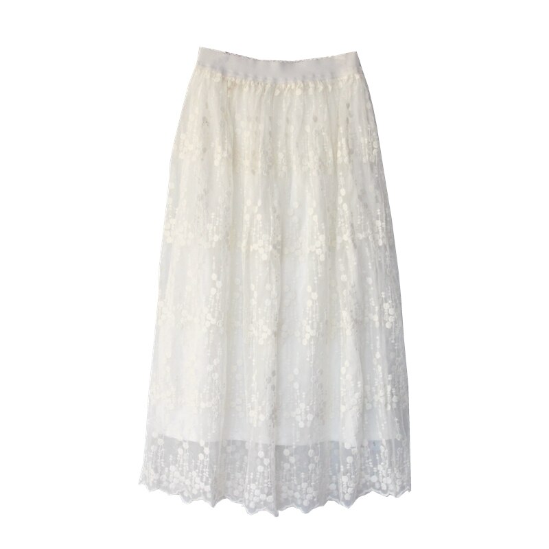 Women Lace Black White Solid Mid Calf Half Slip with Lace Long 80cm All-match Dress Underskirt Sleepwear