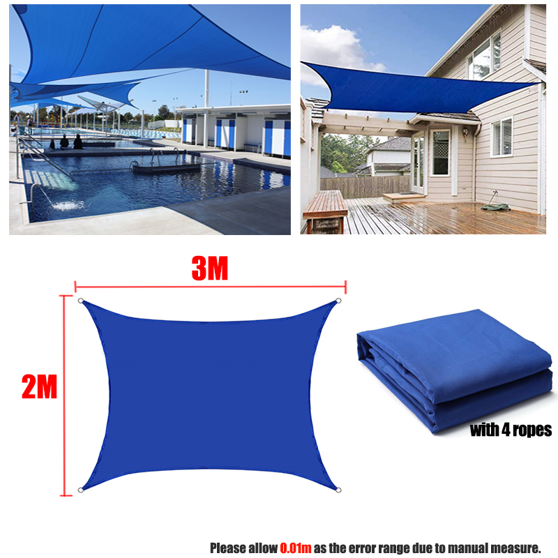 Blauw Waterdichte Zon Zonnezeil Vierkante Rechthoek Driehoek Vorm Tuin Terras Luifel Uv-Block Schaduw Kamp Wandelen Yard Luifels: 2x3m