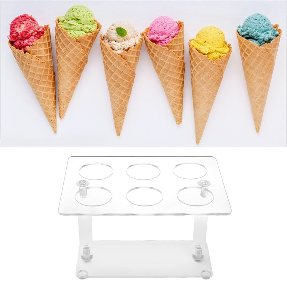 VOGVIGO 6 Hole Ice Cream Cone Ice Cream Cone Sushi Roll Acrylic Stand for Marshmallow Waffle Popcorn Sugar Cone