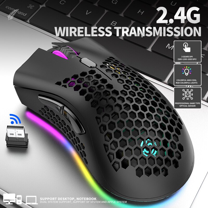 BM600 2,4 GHz Drahtlose Maus 1600DPI USB Aufladbare Waben RGB Optische 7 Tasten Maus Für Laptop PC Spiel Büro