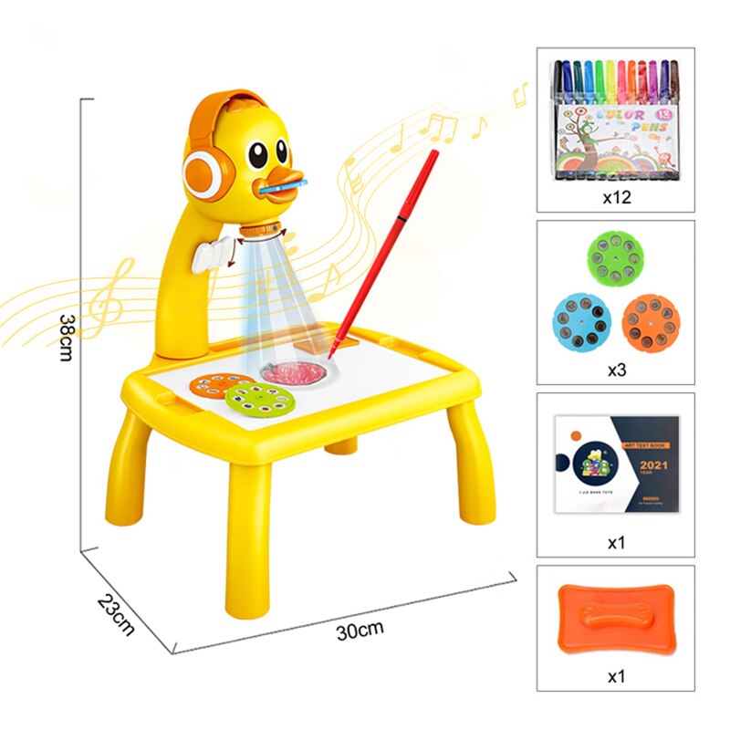 Children Led Projector Art Drawing Table Light Toy Kids Painting Board Desk Crafts Educational Learning Paint Tools Toys For Gir: D Yellow2 with box