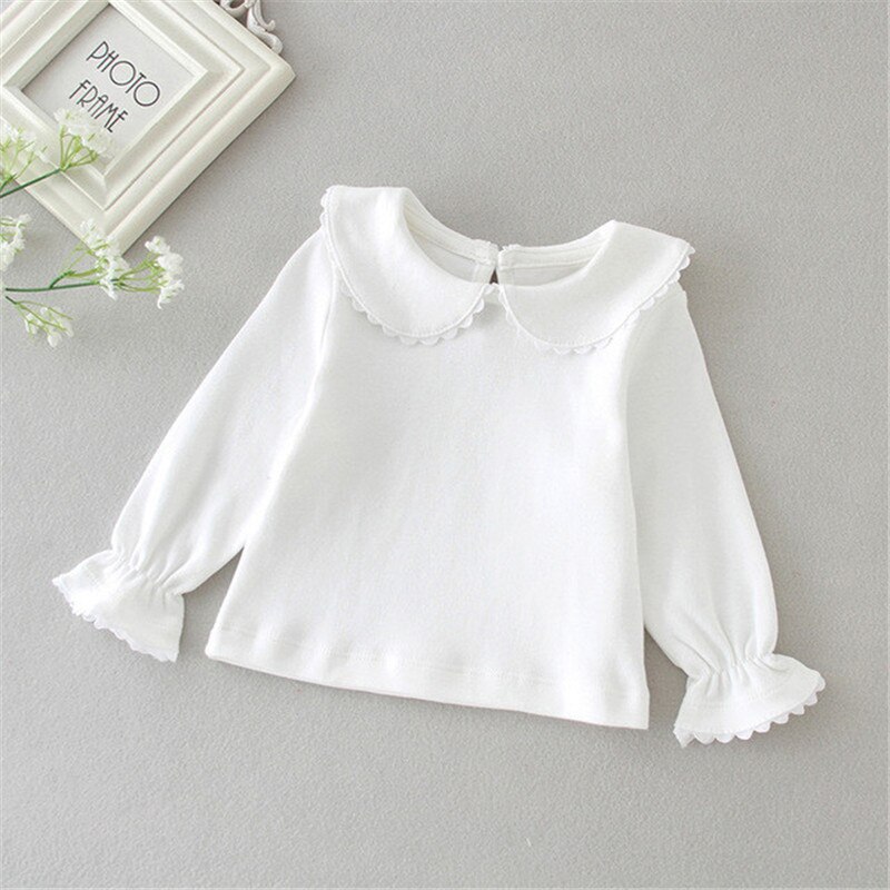 Nyeste nyfødte baby piger tøj blonder langærmede toppe afslappet bomuld t-shirts babytøj 0-2t