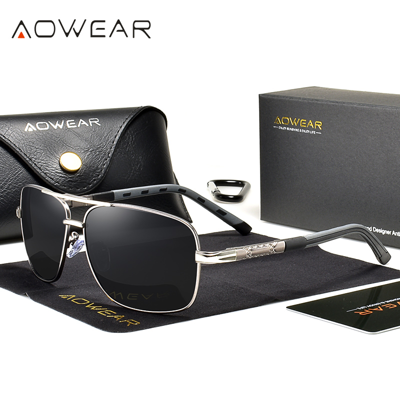 AOWEAR-Óculos de sol retro polarizados para homens e mulheres, UV400, óculos de sol vintage, óculos espelho unisex com estojo, dirigindo: CINZA