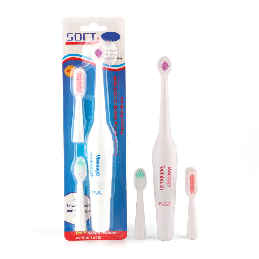1Pcs Battery Operated Electric Toothbrush with 3 Brush Heads Oral Hygiene Health Products No Rechargeable Tooth Brush