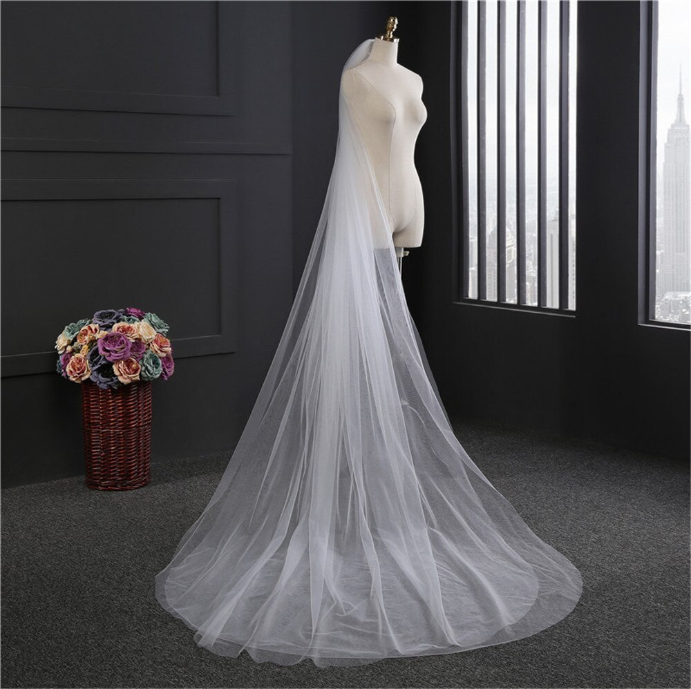 Velo de novia de 5 metros de largo, velo de novia de Color blanco marfil suave con peine de 2 capas, accesorios de boda