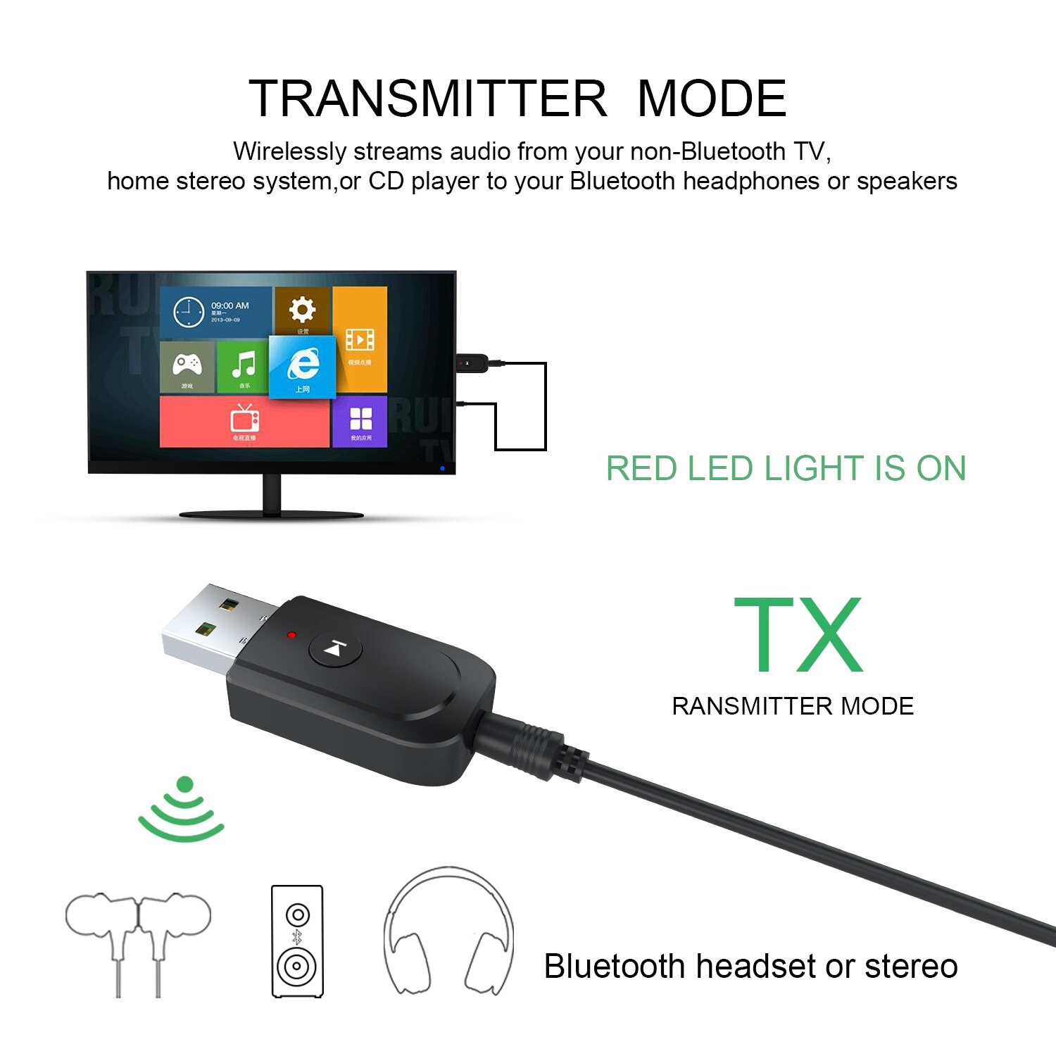 3 in1 USB Bluetooth 5.0 Audio Adapter Trasmettitore Ricevitore per il Telefono TV PC Auto AUX Stereo Senza Fili di Musica USB Spreader