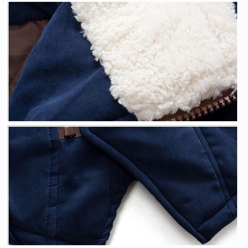 Winter Thick Boys Jackets Warm Clothes Children Jacket Plus Velvet Padded Jacket Boy Hooded Jackets Mid-length Snowsuit