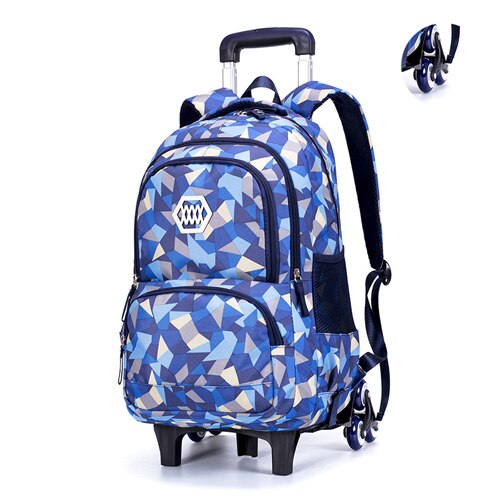 Sixrays børn drenge piger trolley skoletaske bagage bogtasker rygsæk nyeste aftagelige børn skoletasker med 3 hjul trapper: Blå