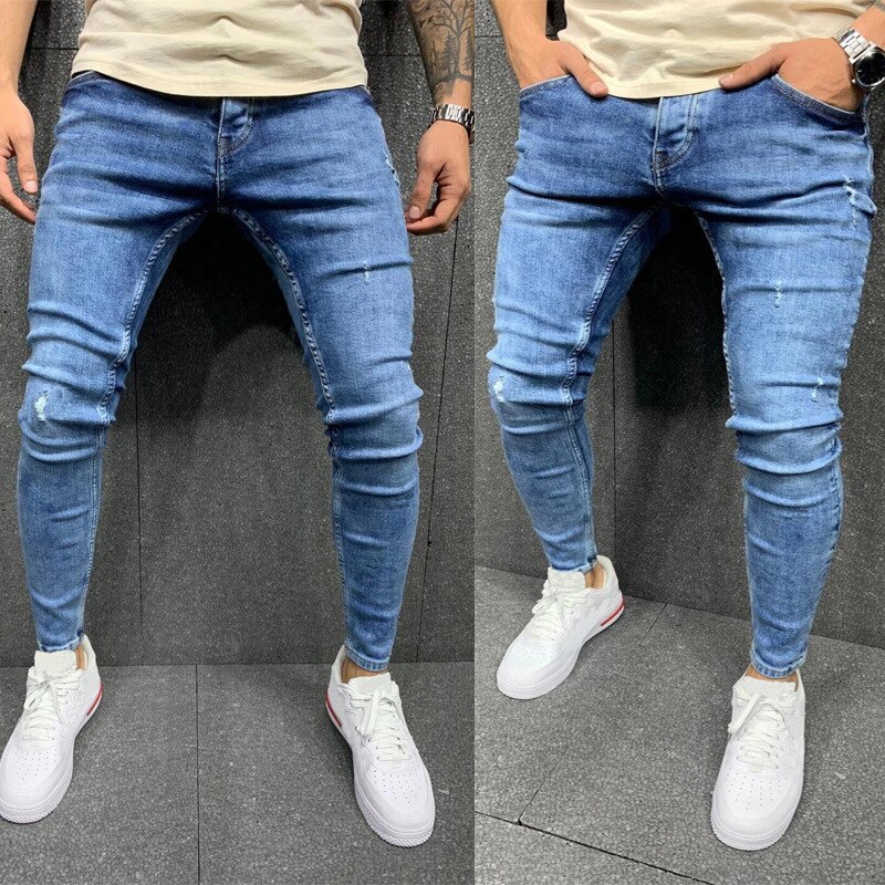 Jeans heren skinny stretch heren gekleurde jeans heren slim fit jeans homme casual broeken pantalon jeans heren denim blauw: Xxxl
