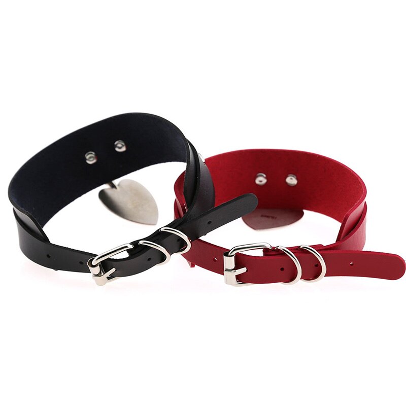 Weibliche Breite Leder Halsband Verstellbare Halsketten Punk Nacht Club Party Jewely Blitz Liebe Herz Anhänger Kragen Halsketten