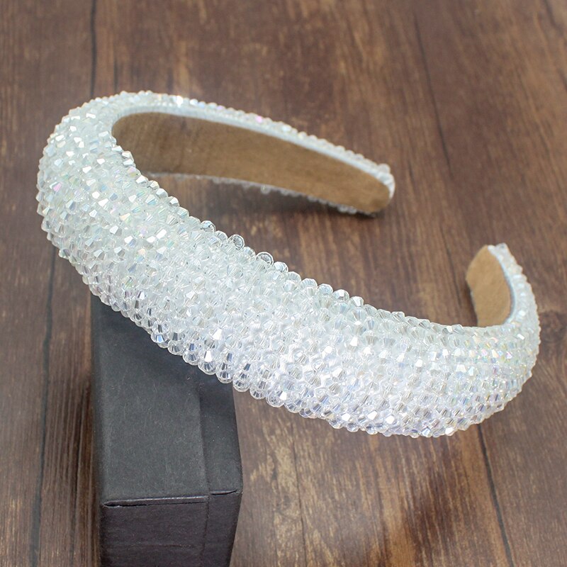 Fairland Industria Pesante Handmade Barocco Della Perla Del Rhinestone Rotondo Stellato Stagnola di Oro Romantico Archetto Imbottito Pieno di Cristallo Delle Donne: white