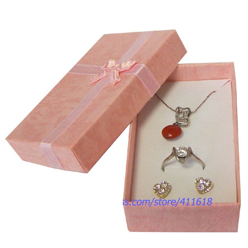 19 kolorów pudełko na pierścionek kolczyk opakowanie Case śliczne wstążki papierowe naszyjnik Wedding Stud Organizer biżuterii przechowywanie prezent Caja Expositor: Pink5X8CM