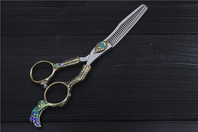 KUMIHO 6&quot; hair scissors with phoenix handle Japan Hitachi 440C stainless hairdressing scissors with fancy handle: 1 thinning scissors