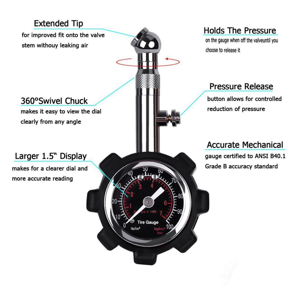 Dsycar Hoge Nauwkeurigheid Bandenspanningsmeter Zwart 100 Psi Voor Nauwkeurige Auto Luchtdruk Tyre Gauge Voor Auto Truck En motorfiets
