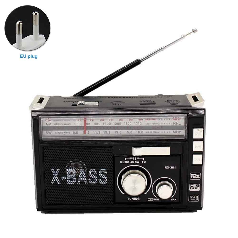 MP3 Player Flashlight Antenna TF USB AM FM SW Led Portable Radio Outdoor Rechargeable Home Retro High Sensitivity: Black EU