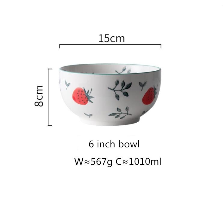 Leuke Aardbei Keuken Keramische Plaat Servies Set Voedsel Gerechten Rijst Steak Salade Noedels Kom Soep Cook Tool 1Pc: 6 inch  bowl