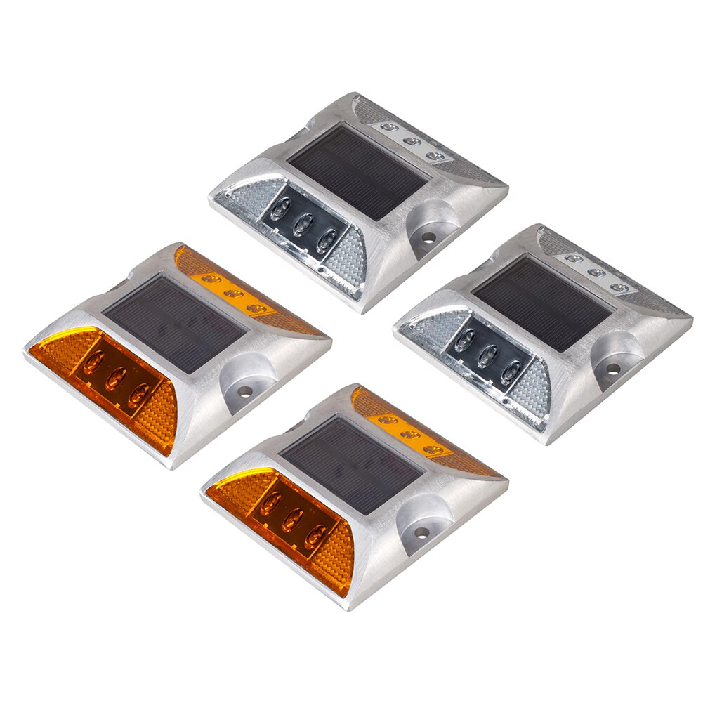 2pcs Waterproof Aluminum Outdoor Solar Powered Road Stud Light Reflective Warning Double-sided 6LED Induction Ground Path Lamp