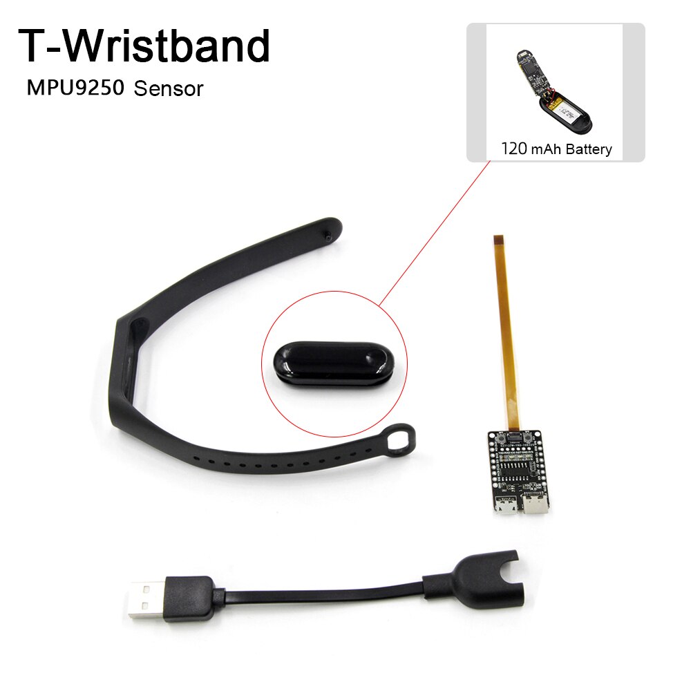 LILYGO® TTGO T-Wristband Series DIY Programmable Bracelet ESP32-PICO-D4 0.96 Inch IPS Screen MPU9250 NRF52832 Module Vibration: ESP32 Version