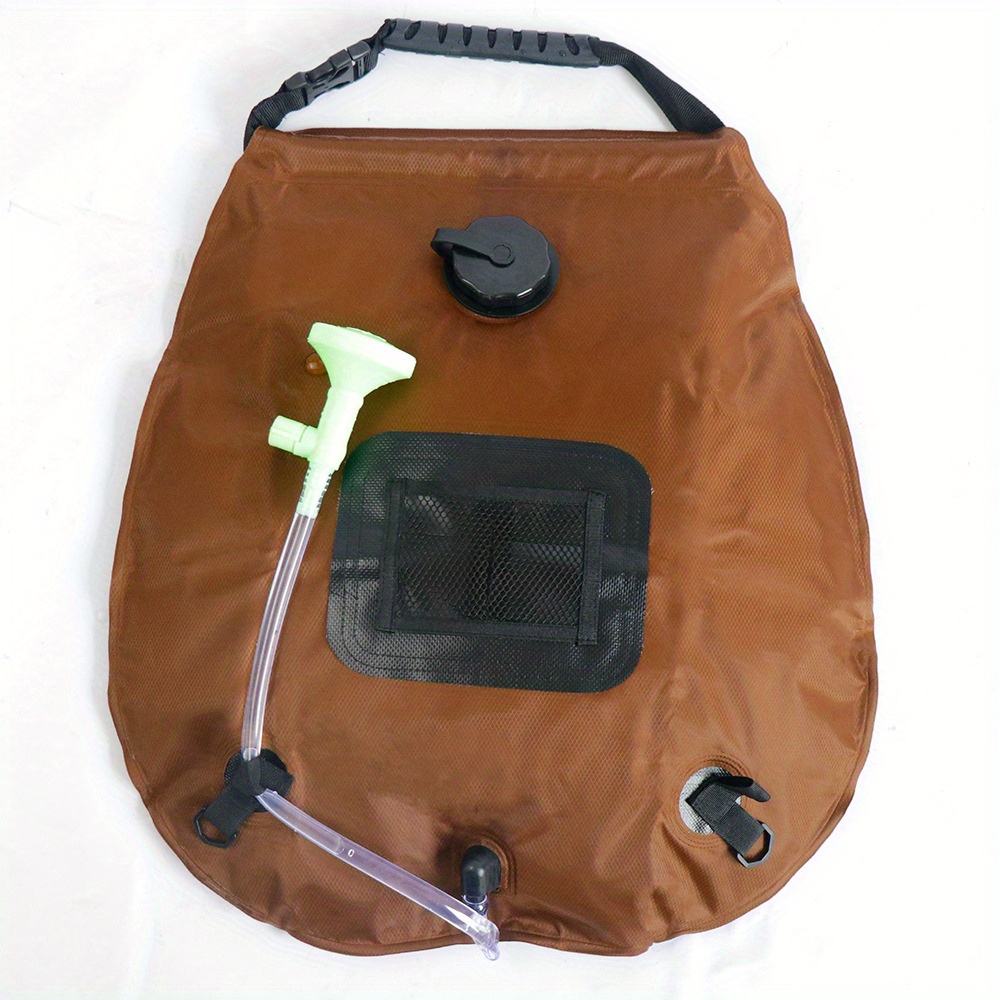 Sac de douche solaire, 5 gallons/20L, chauffage solaire, sac de douche de camping haut de gamme, eau chaude avec température 45 ° C Tuyau amovible marche/arrêt S: Marron