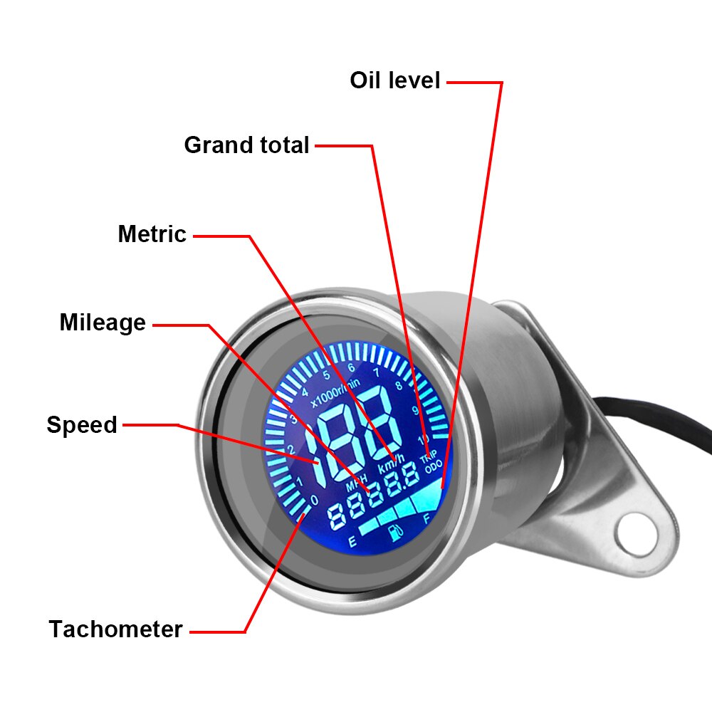 Dc 12V Scooter Atv Meter Retro Lcd Kilometerstand Led Lcd Toerenteller Universal Indicator Fuel Meter Motorfiets Digitale Snelheidsmeter