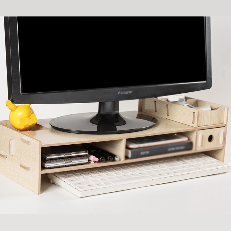 Multi-function Desktop Monitor Stand Computer Screen Riser Wood Shelf Plinth Strong Laptop Stand Desk Holder For Notebook: Silver