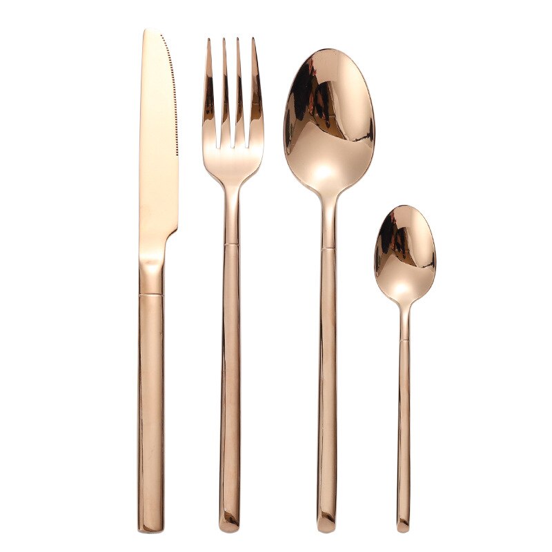 Spejl guld stål bestik sæt spisestel gaffel ske kniv sæt western restaurant rustfrit stål bordservice ske og gaffel sæt: Lf7 roseguld 1 sæt