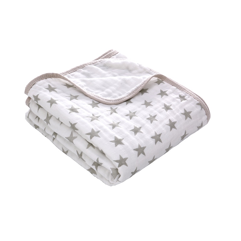 110*150cm 2- lag hvid musselin indpakning baby tæppe bomuld blød grå stjerne ammende betræk spædbarn badehåndklæde legemåtte