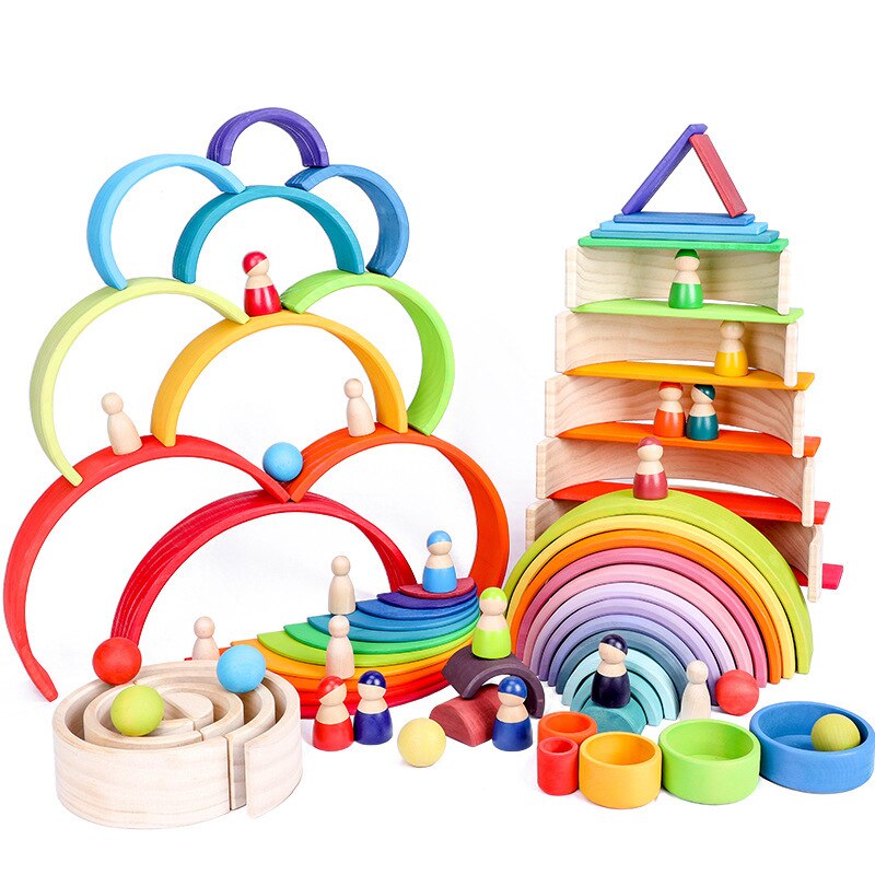 Baby Toys 12Pcs Rainbow Blocks Kids Large Rainbow Building Blocks Wooden Toys for kids Montessori Educational Toy