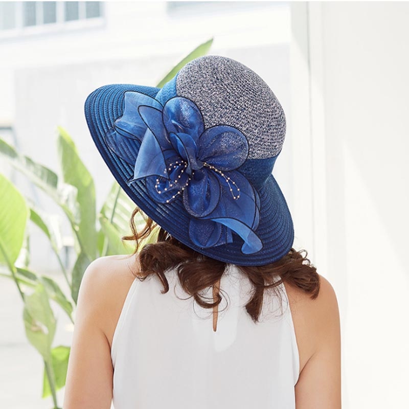 Ymsaidhigh Guality Elegante Vrouwen Kerk Hoeden Voor Zomer Mode Grote Bloem Zonnehoed Brede Rand Strand Casual Strand Chapeu Feminino