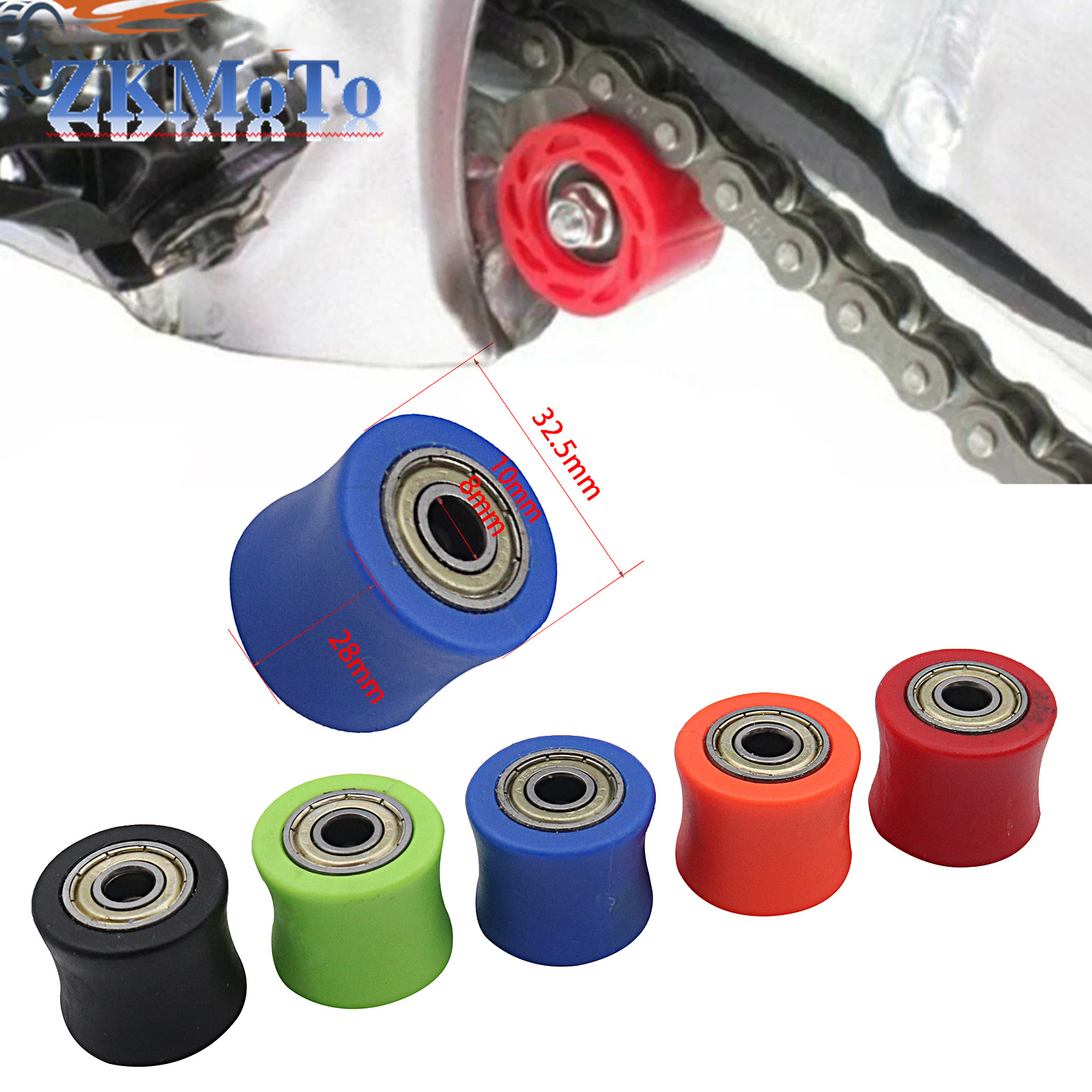 8Mm 10Mm Aandrijfketting Roller Katrol Wiel Schuifregelaar Spanner Wielgeleider Voor Pit Dirt Street Bike Motorfiets Crf Yzf Klx Rmz Exc