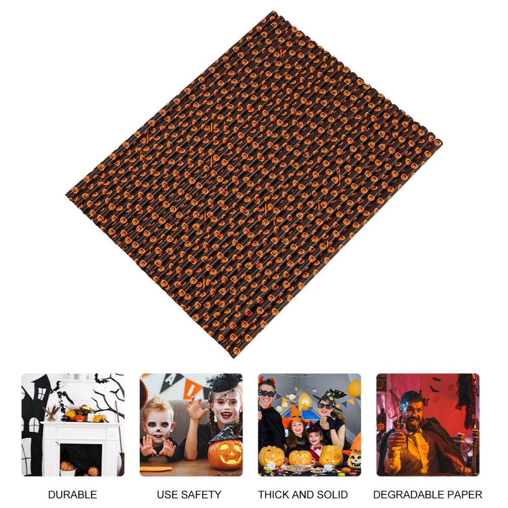 125 stuks wegwerpbare lichtgewicht drinkrietjes, papieren rietjes, feestbenodigdheden voor halloween