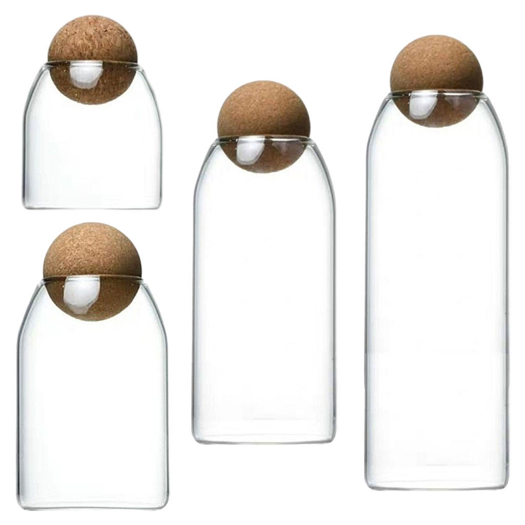 Kitchen Clear See-through Cork Glass Bottle Storage Sealing Jar Food Candy Coffee Bean Jar
