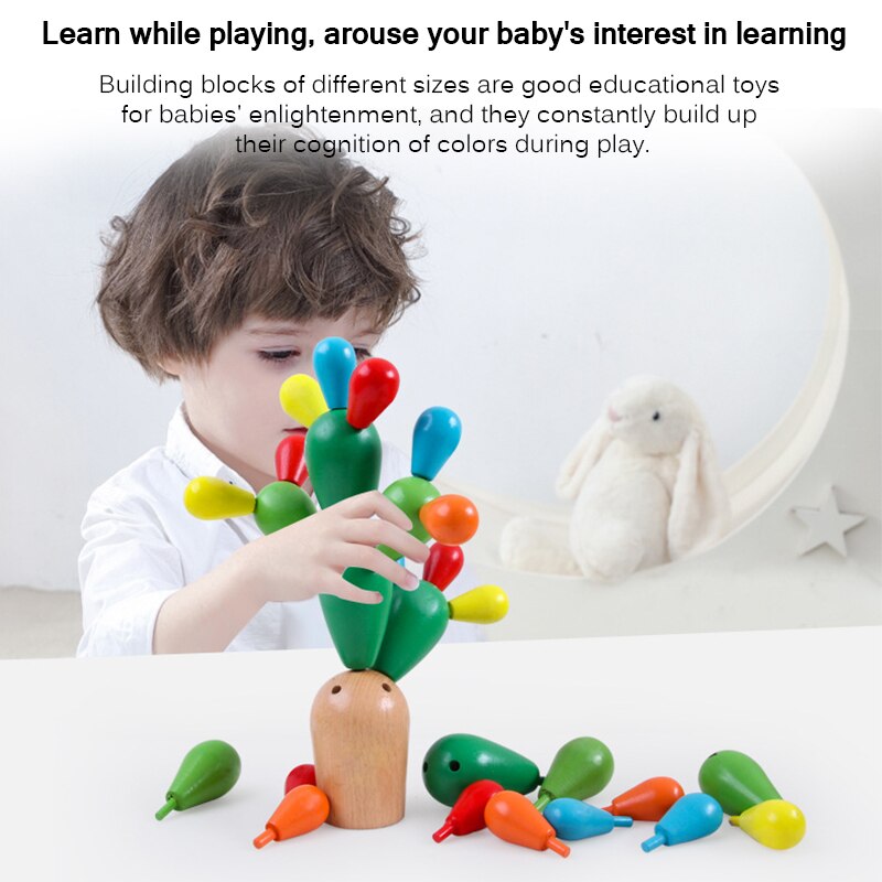 Wooden Cactus Building Toy Set Muti-Function Children'S Educational Toys DIY Wooden Toy For Kids