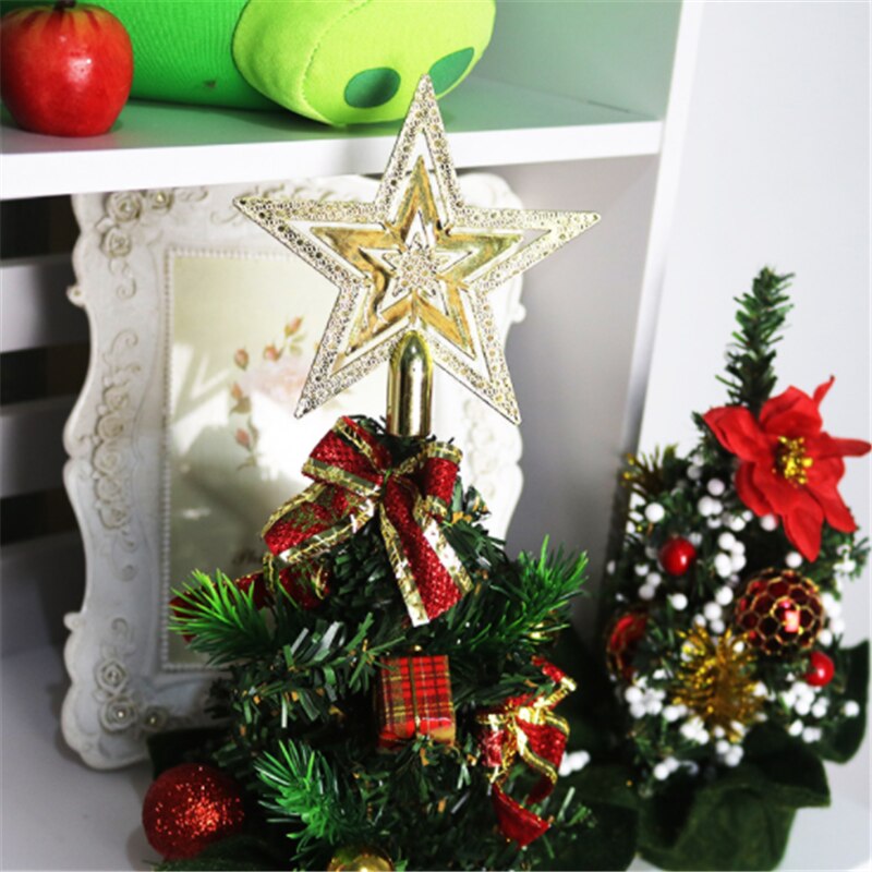 Vrolijke Kerstboom Decoratie Gouden Ster 3D Vijf Point Star Xmas Tree Top Ster Thuis Desktop Topper Kerst Ornament