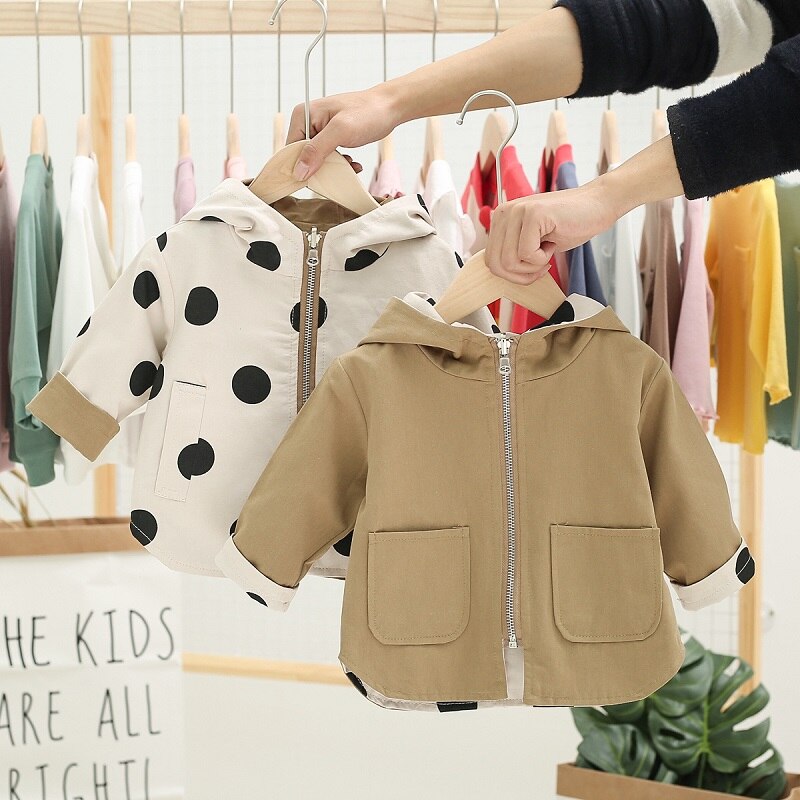 2020 nuovo bambino Ragazzi Giubbotti di Chldren con Cappuccio del Rivestimento Dei Ragazzi e Delle Ragazze del Puntino di polka Doppio-di lato Cappotto Delle Ragazze di Autunno giacca a vento Giubbotti