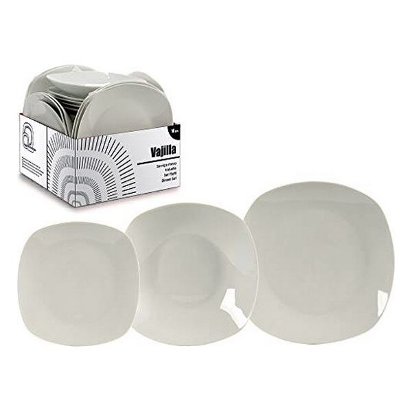 Service De Table Porland 18 Pièces Blanc - Porcelaine Ondulée Pour 6 Personnes - Assiettes Plates, Creuses Et Bols - 5