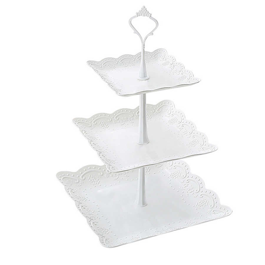 3 Tier Plastic Cake Stand Afternoon Tea Wedding Plates Party Tableware Bakeware Cake Shop Cake Rack Fruit Food Serving Tool: Square