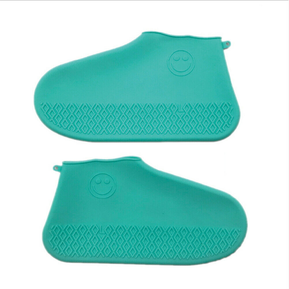 Reusable Shoe Covers Pair of Waterproof Silicone Rain Shoe Protectors Overshoes: Cyan / L