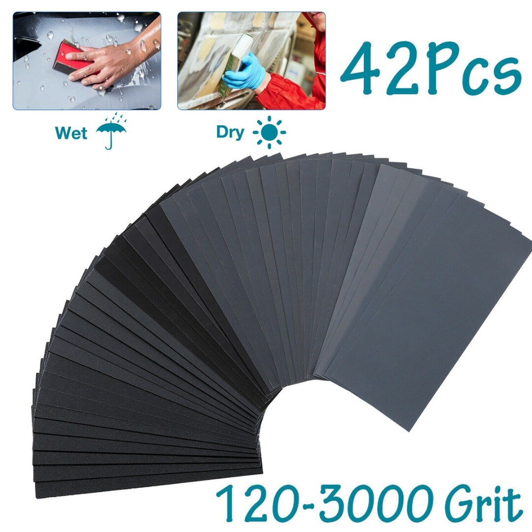 Mayitr 42pcs Wet Dry Car Auto Precision Grinding Polishing Sandpaper 120-3000 Grit Assorted Repair Tool Accessories