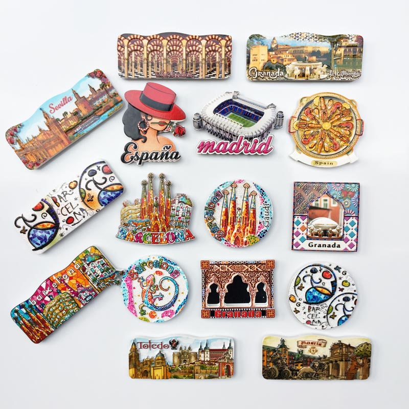 Recuerdos de turismo mundial y urbano de hitos españoles, decoración de imán para nevera de Barcelona, Madrid, Granada, Sevilla, Toledo, Córdoba, España